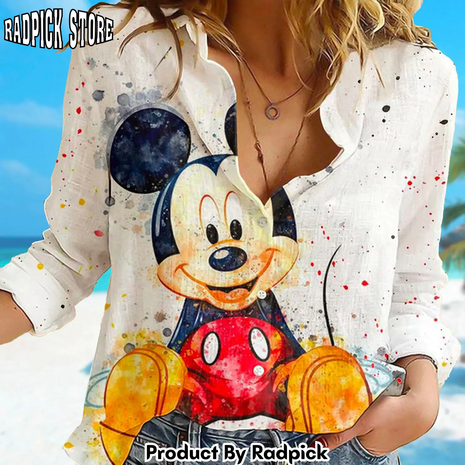 Radpick watercolor mouse linen women shirt mouse characters linen casual shirt cartoon gift for women magic kingdom tshirt family trip rp66220
